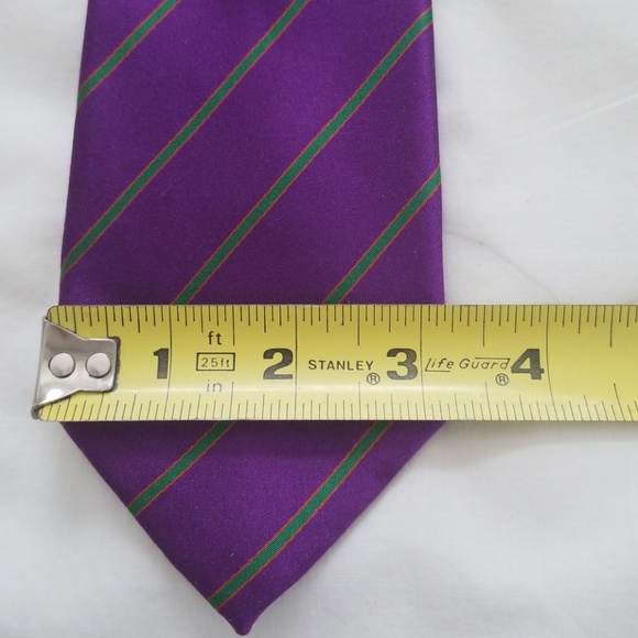 Bocara 100% silk purple tie, green & red stripes - Picture 5 of 5